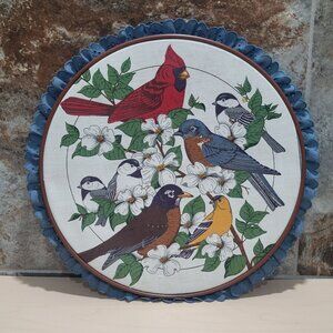 American Song Birds Print on Fabric Hooped Frame Wall Art